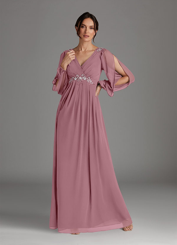Azazie Gypsy Mother of the Bride Dresses Vintage Mauve A-Line V-Neck Sequins Chiffon Dress image1
