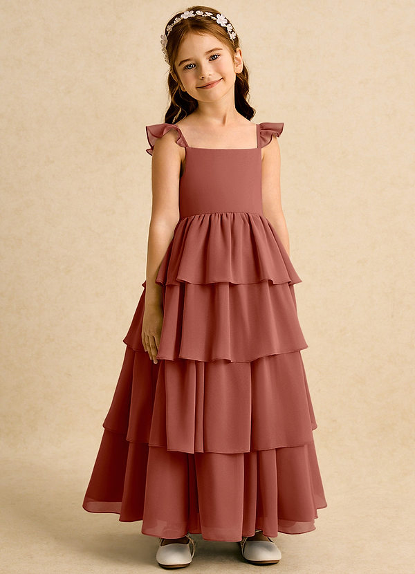 Azazie Boba Vestidos de Niña de Flores Vestido de Castaño de Gasa de Corte En A con Escote Cuadrado image1