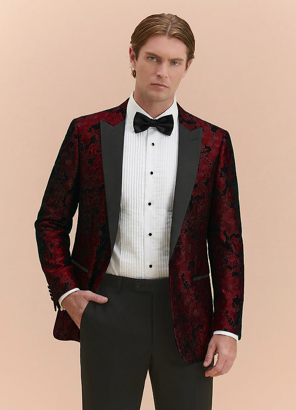 front Samuel Bourgogne Blomsterjacquard smokingjakke med spids revers