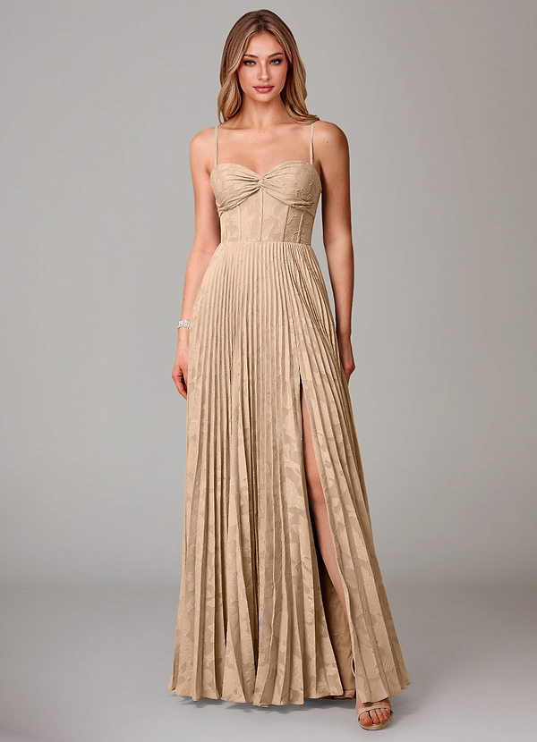 Azazie Akiko Brautjungfernkleider A-Linie Herzausschnitt Blumen-Burnout Kleid Champagner image1