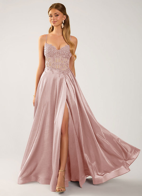 Isoldemark Rosa Satin-Abendkleid mit Perlen-, Pailletten- und ...