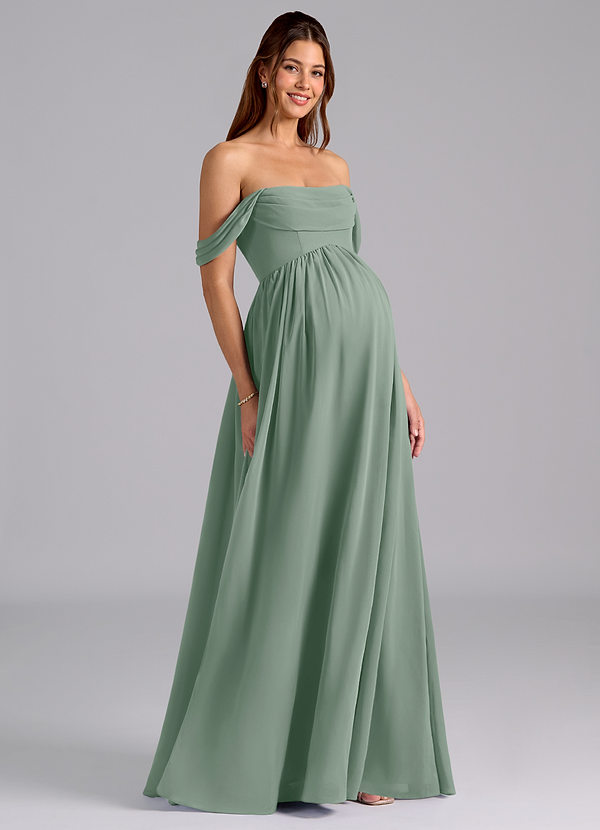 Azazie Saige Abiti da Damigella Premaman Abito A-Line Plissettato Chiffon Floor-Length image1