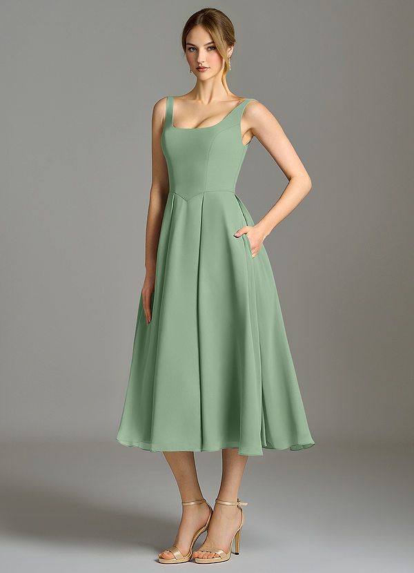 Azazie Amalie Bridesmaid Dresses Matcha A-Line Pleated Chiffon Dress image1