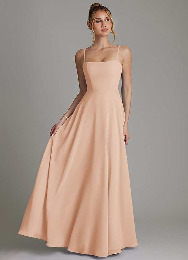 Azazie Elita Brautjungfernkleider A-Linie Plissee Chiffon Kleid Englisches Rosa image1