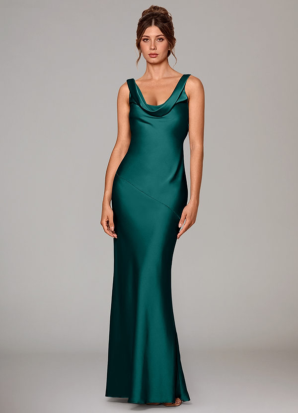 Azazie Rylina Bridesmaid Dresses Peacock Mermaid Stretch Satin Dress image1