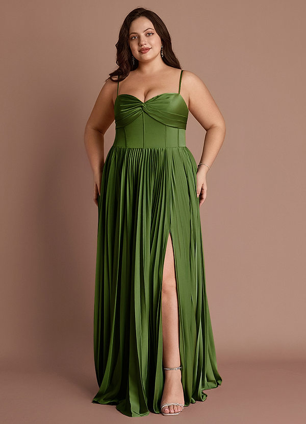 Tyla Olive Green Pleated Maxi Dress image1