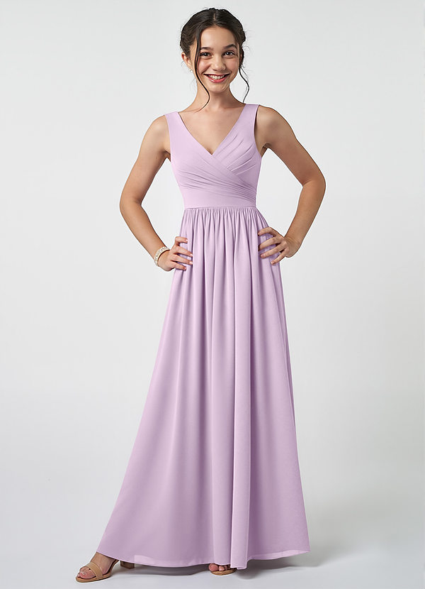 Azazie Keyla Junior A-Linie Plissee Chiffon Kleid Frostiges Flieder image1