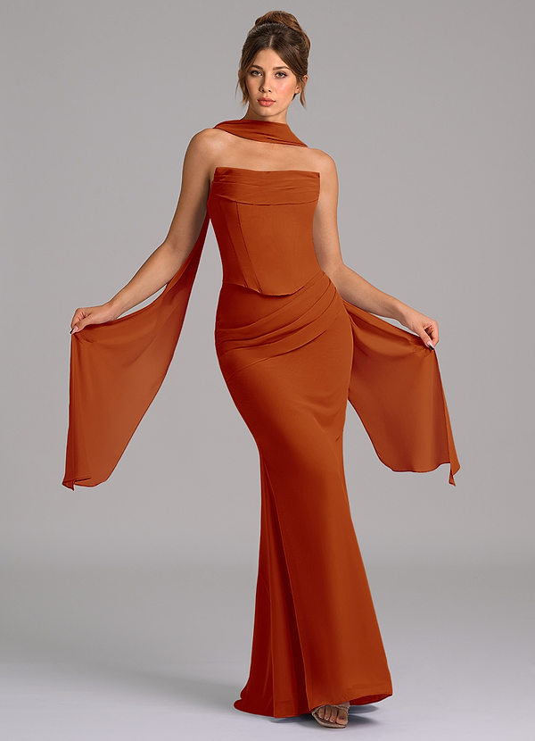 Azazie Sorrel Robes Demoiselle d'honneur Robe Sirène en Mousseline de soie Corset Paprika image1