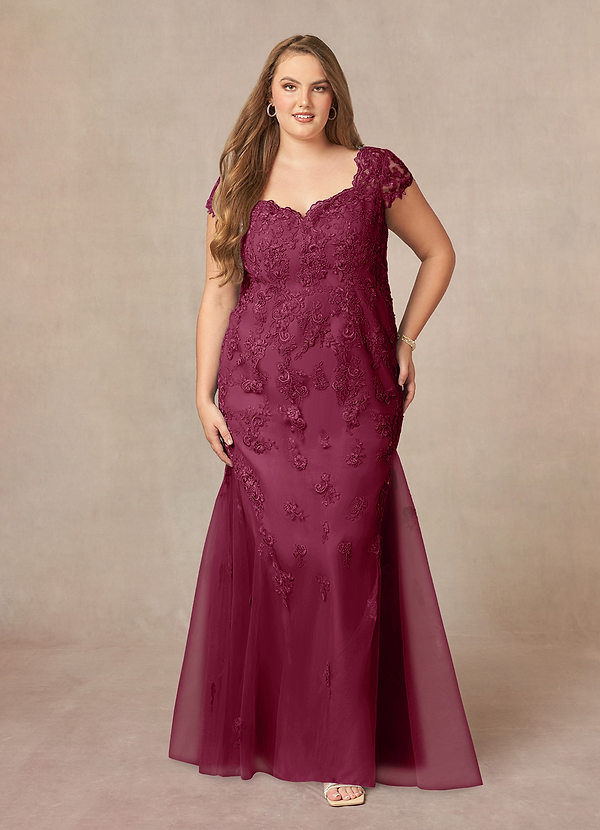 Azazie Marbella Mother of the Brides Dresses Mulberry Mermaid Queen Anne Sequins Lace Dress image1