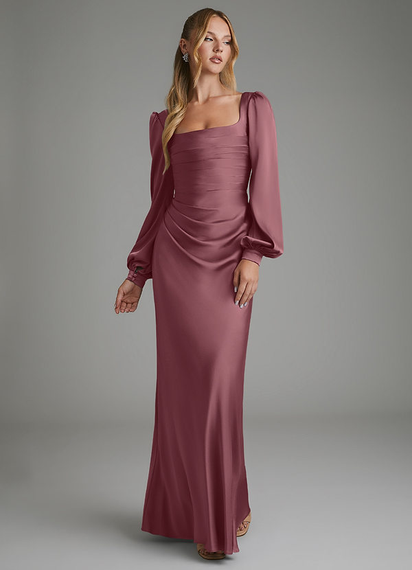 Azazie Brianna Robes de demoiselle d'honneur Robe Sirène en Satin extensible Corset Rose Du Désert image1