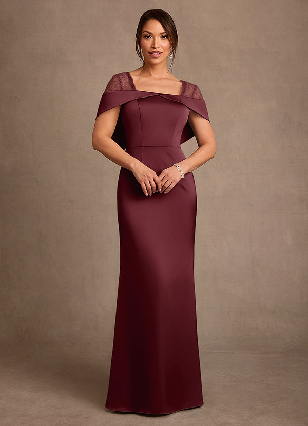 Azazie Henrieta Mother of the Brides Dresses Cabernet Sheath Lace Stretch Satin Dress image1