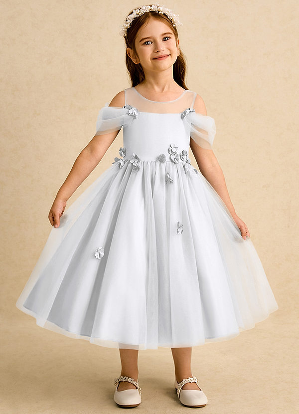 Azazie Juni Vestidos de Niña de Flores Vestido de Blanco de Tul de Princesa con Plisado image1