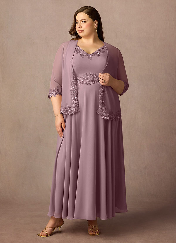 Azazie Devana Brautmutterkleider A-Linie Pailletten Chiffon Kleid Altrosa image1