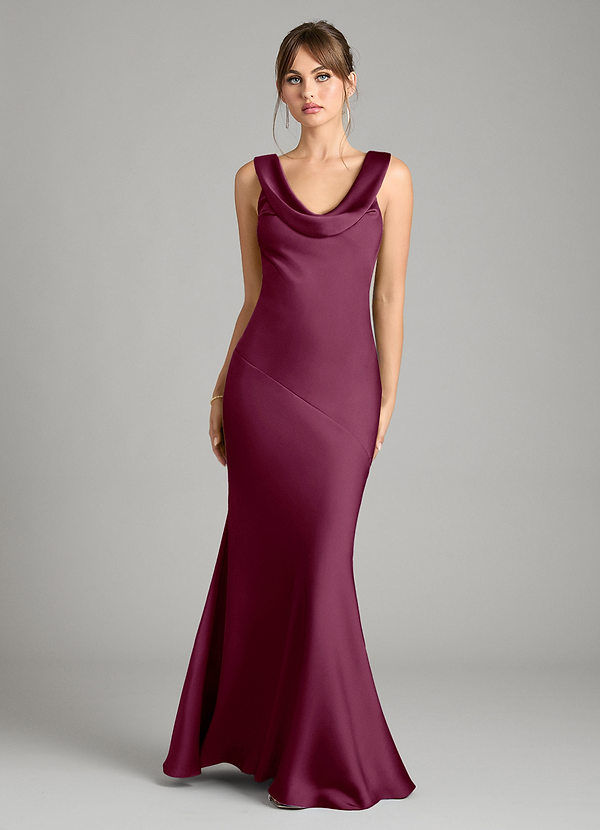 Azazie Rylina Bridesmaid Dresses Mulberry Mermaid Stretch Satin Dress image1