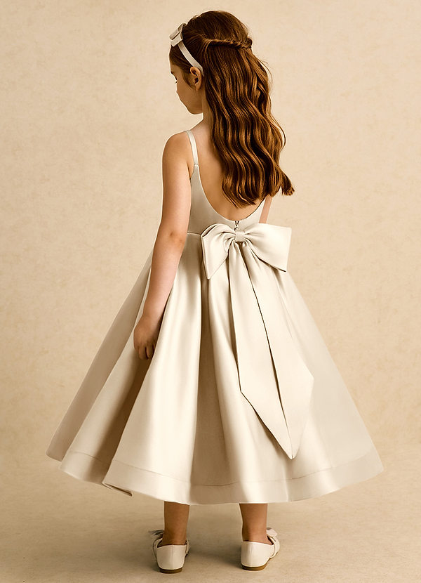 Azazie Babs Blumenkinder Kleider Ballkleid Plissee Matte Satin Kleid Champagner image1