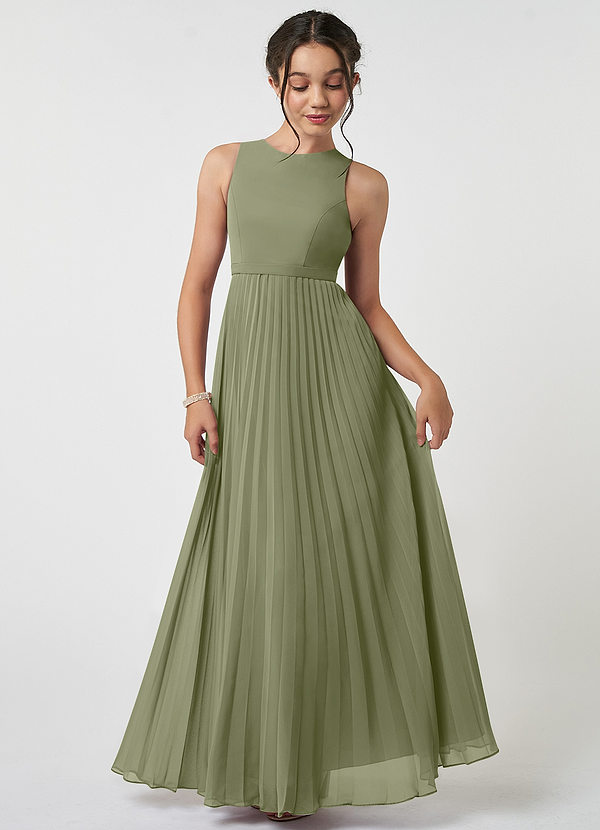 Azazie Lindie Junior Pistachio A-Line Pleated Chiffon Dress image1
