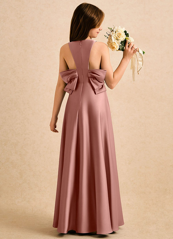 Azazie Nisha Girls Formal Sukienki dla dziewczynek sypiących kwiaty Linia A Pofałdowany Satyna elastyczna Długość podłogi Sukienka image1