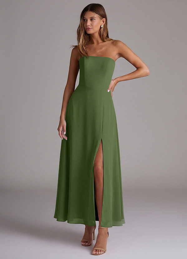 Azazie Wren Bridesmaid Dresses Vestido Oliva de Chiffon de Linha A com Sem alças image1