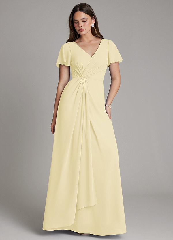 Azazie Kaya Brautjungfernkleider A-Linie Plissee Chiffon Kleid Zitronensorbet image1