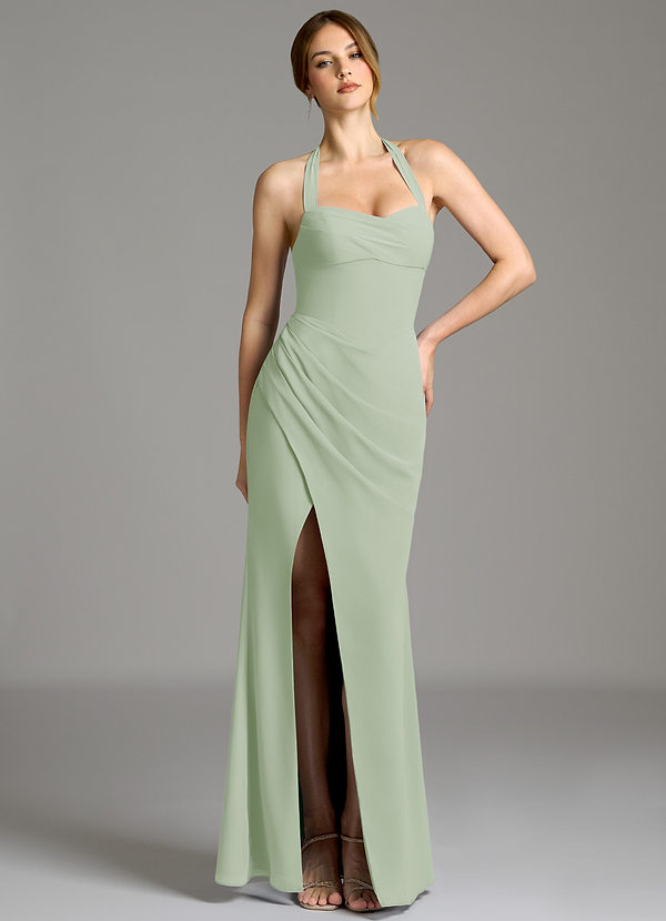 Azazie Serenity Brautjungfernkleider Meerjungfrau-Linie Herzausschnitt Chiffon Kleid Staubiger Salbeigrün image1
