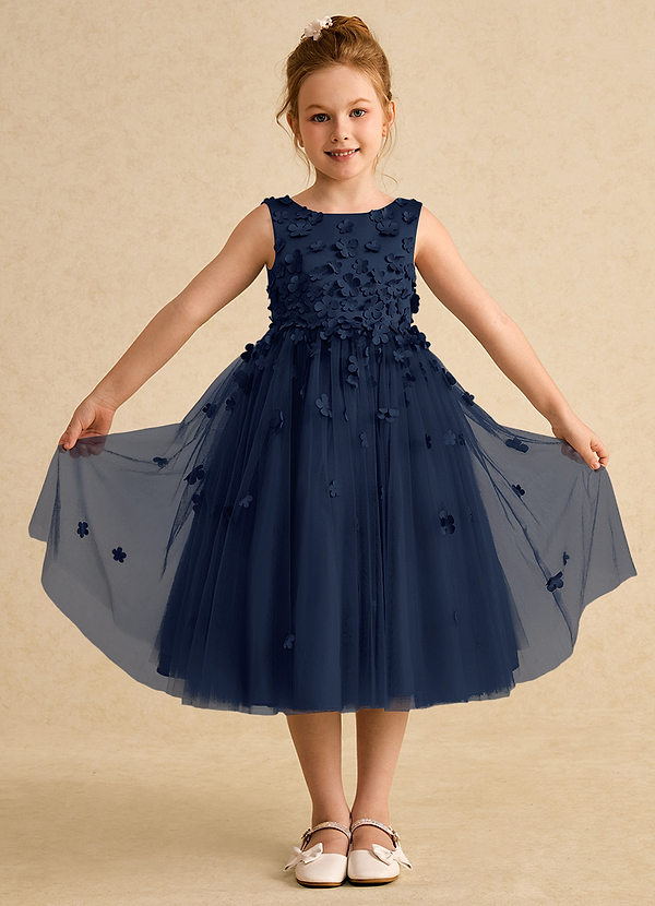 Azazie Lana Blumenkinder Kleider A-Linie ärmellos Matte Satin Kleid Dunkelmarine image1