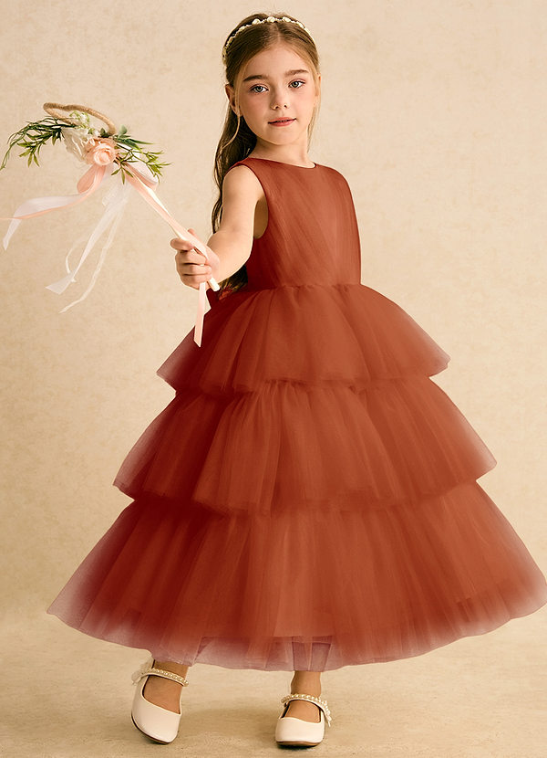 Azazie Marshmallow Blumenkinder Kleider Ballkleid Schleifen Tüll Kleid Paprika image1