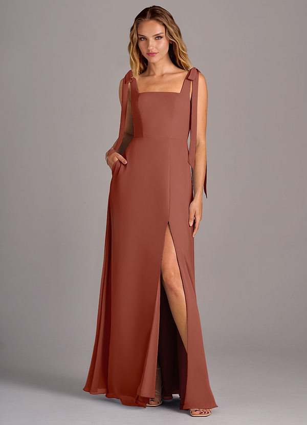 Azazie Debra Bridesmaid Dresses Auburn A-Line with Pockets Chiffon Convertible Dress image1
