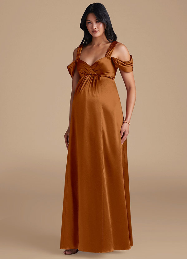 Azazie Rhea Abiti da damigella premaman Abito A-Line Plissettato Raso Metallizzato Floor-Length image1