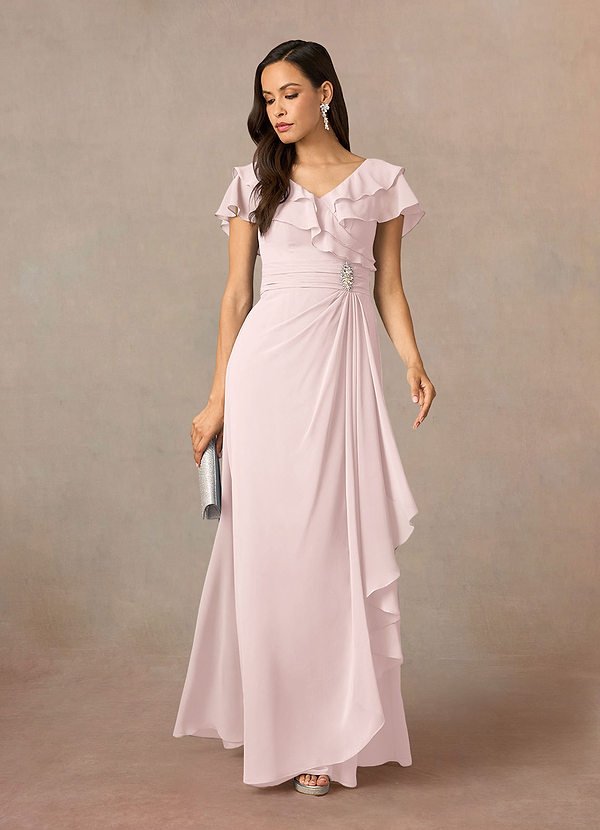 Azazie Snapdragon Vestidos para la madre de la novia Vestido Rosa Rubor de Gasa de Corte en A con Cuello en V image1
