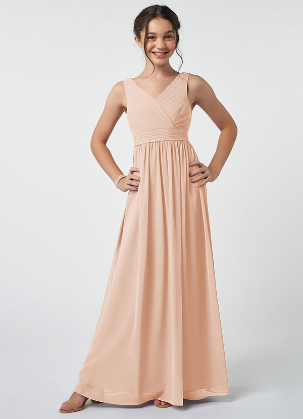 Azazie Kora Junior English Rose A-Line Pleated Chiffon Dress image1