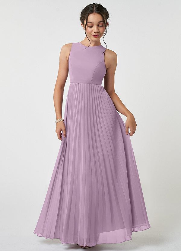 Azazie Lindie Junior Wisteria A-Line Pleated Chiffon Dress image1