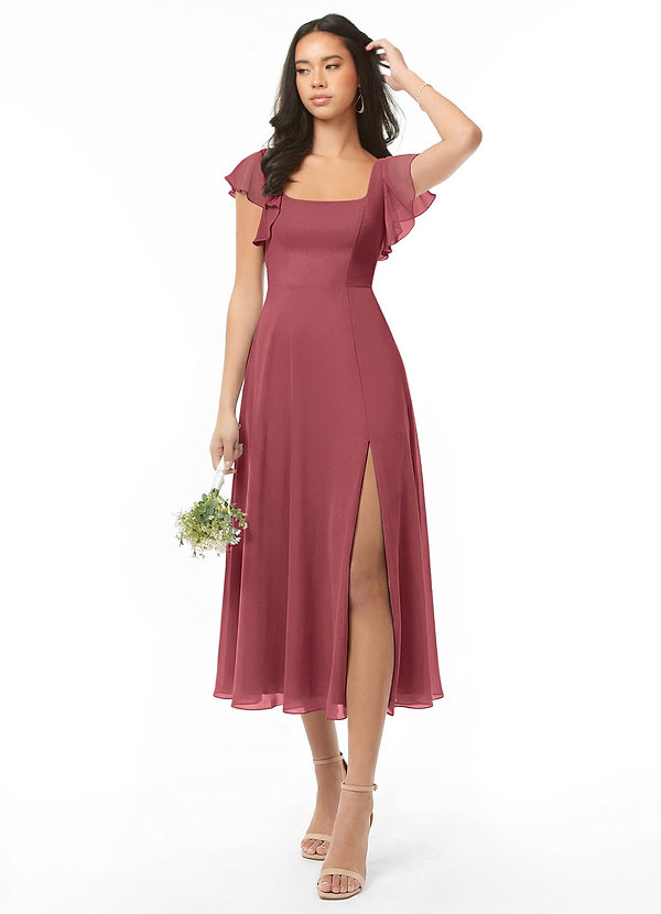 Azazie Bondi Brautjungfernkleider A-Linie Gestreift Chiffon Kleid Merlot image1