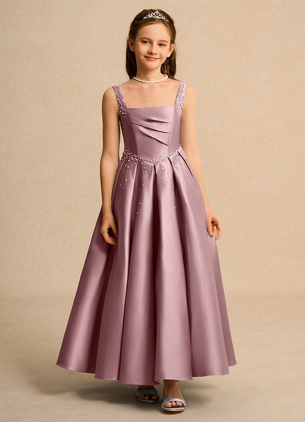 Azazie Mochi Girl Bloemenmeisjes Jurken Baljurk Jurk van Mat Satijn Geplooid Stoffige Roos image1