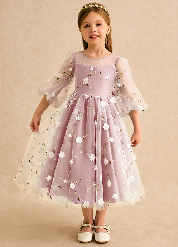Azazie Elowen Vestidos de arras Vestido Rosa Polvorienta de Encaje de Línea A con Escote corazón image1