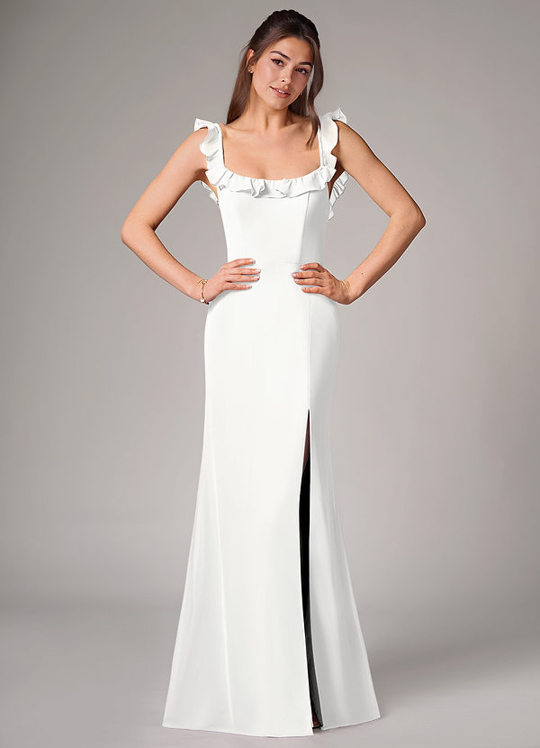 Azazie Callie Bridesmaid Dresses White Mermaid Side Slit Chiffon Convertible Dress image1