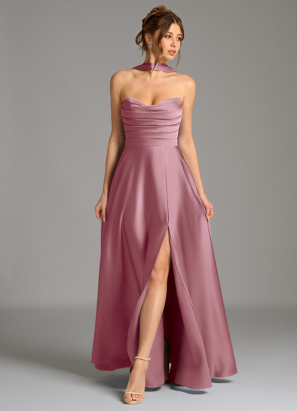 Azazie Ayla Bruidsmeisjes Jurken Jurk van Stretch Satijn met A-Lijn Korset Vintage Mauve image1