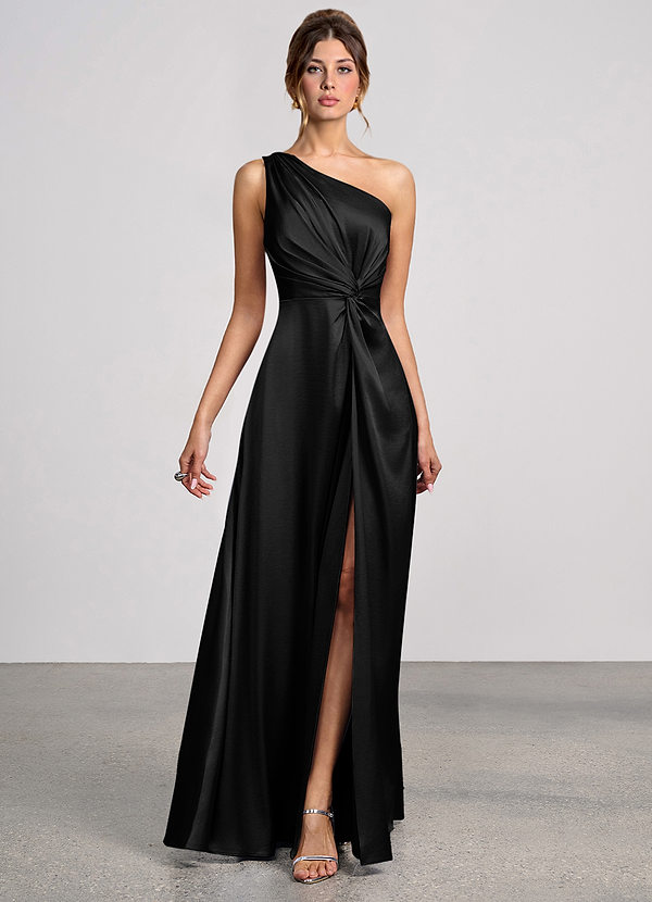 Eulalie Black Luminous Satin Maxi Dress image1