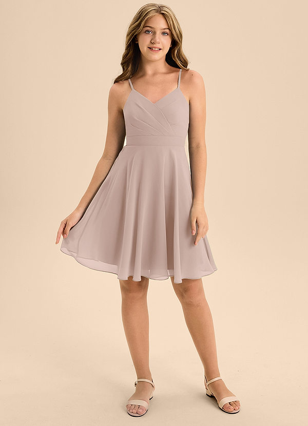 Azazie Avelina Junior English Rose A-Line Pleated Chiffon Dress image1