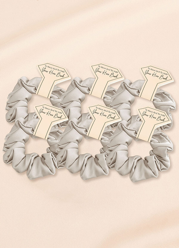 front Matching Color Six-Piece Bridesmaid Stretch Satin Regular Size Scrunchie Set