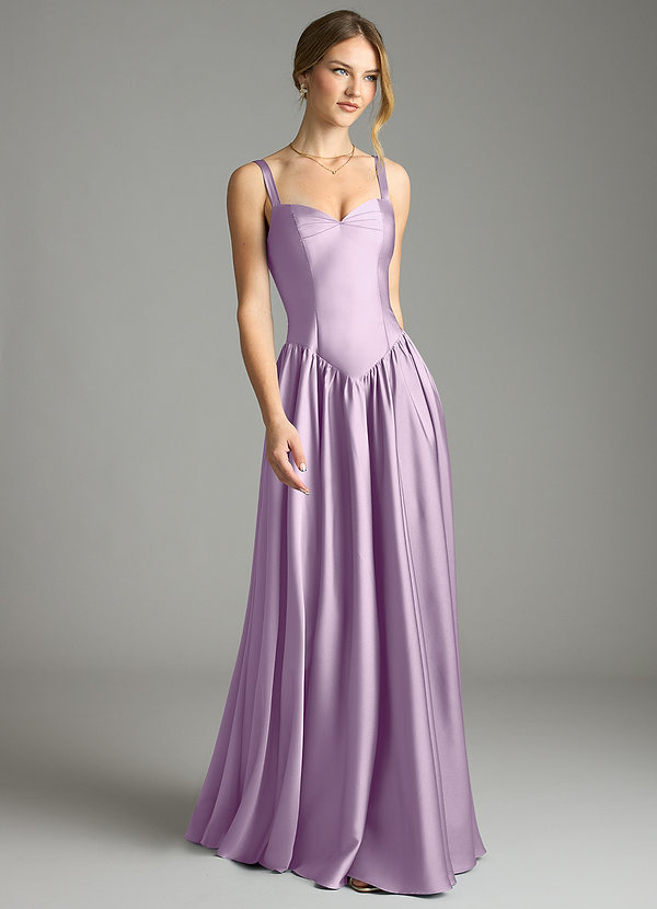 Azazie Evadina Vestidos Dama de Honor Vestido de Lila Esmerilada de Satén Elástico de Corte en A con Corsé image1