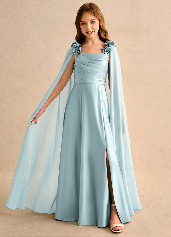 Azazie Rosita Girls Formal Sukienki dla dziewczynek sypiących kwiaty Linia A Pofałdowany Matowy satynowy Długość podłogi Sukienka image1