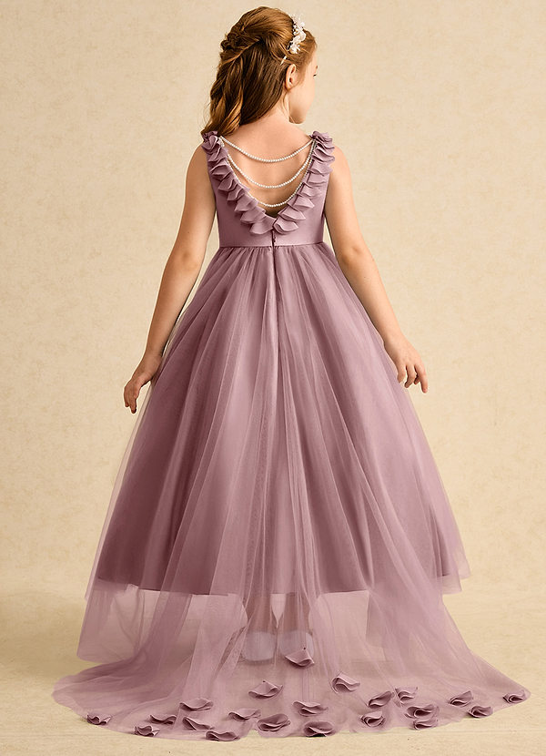 Azazie Lorita Robes de Fillette d'Honneur Robe Trapèze en Tulle Perlé Rose Poussiéreuse image1