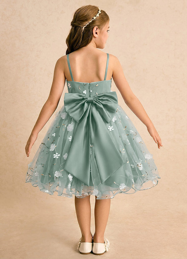 Azazie Junebug Blumenkinder Kleider Ballkleid Spaghetti Riemen Tüll Kleid Silberner Salbei image1
