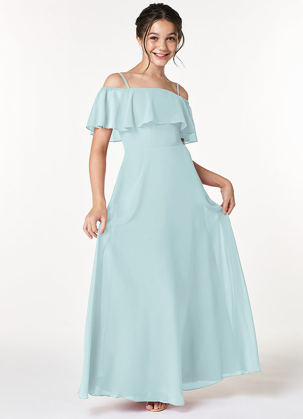 Azazie Maggie Junior Mist A-Line Off the Shoulder Chiffon Dress image1