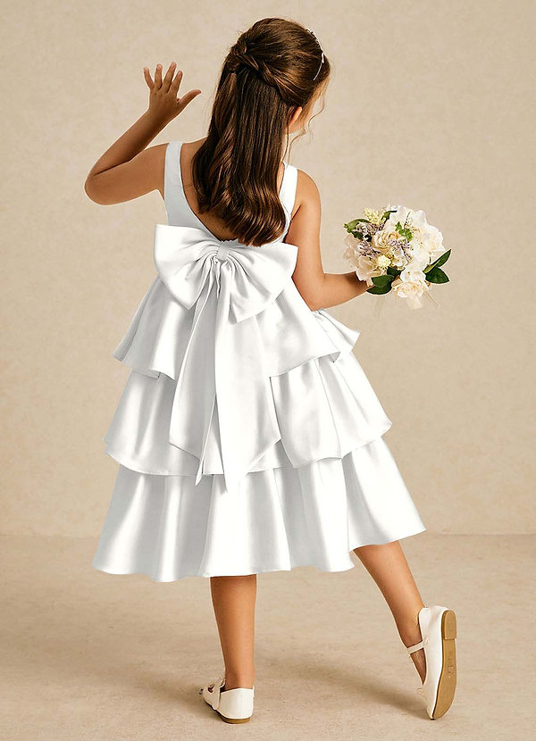 Azazie Margery Flower Girl Dresses White A-Line Bow Stretch Satin Dress image1