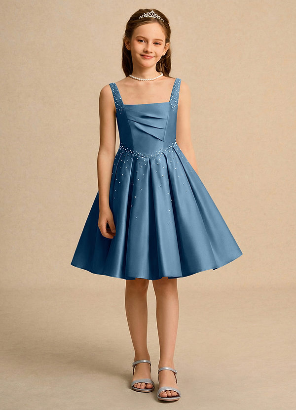 Azazie Jello Vestidos de Niña de Flores Vestido de Bermudas de Satin Mate de Princesa con Plisado image1