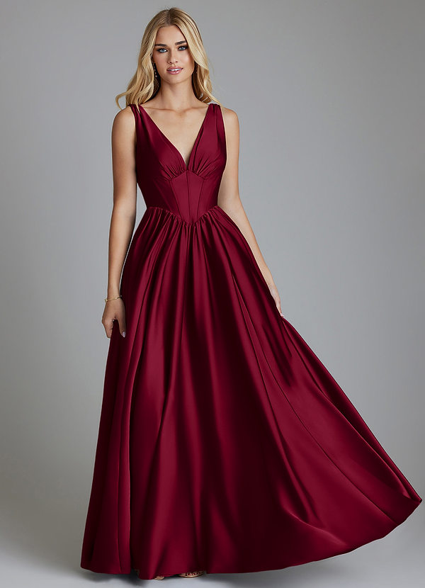 Azazie Delmie Brudtärneklänningar Klä av A-Linje i Stretch Satin Korsett Bourgogne image1