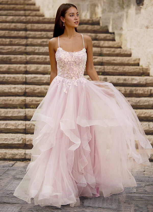 Mosaic Rosa Vestido de fiesta con volantes image1