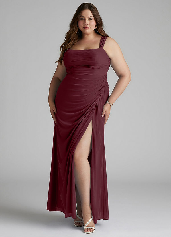 Azazie Jesaphine Bridesmaid Dresses Cabernet Sheath Ruched Mesh Dress image1