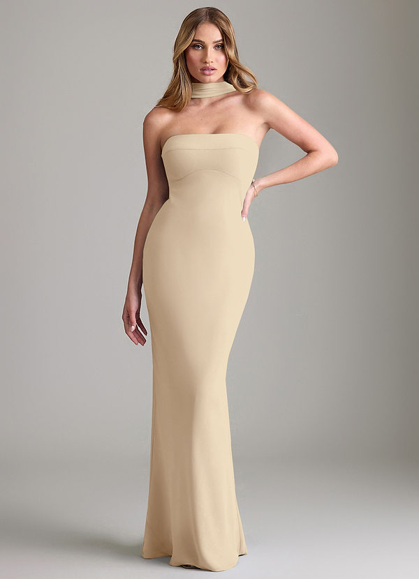 Azazie Lusinda Brudtärneklänningar Klä av Sjöjungfru i Chiffong Av axeln Champagne Konvertibel image1